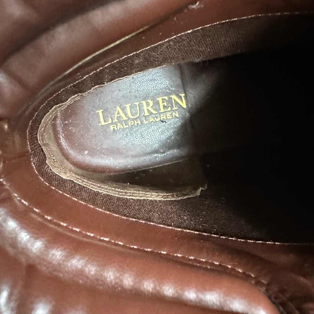 Ralph Lauren Brown Leather Lace-Up Boots with Yellow Laces - Picture 5 of 7